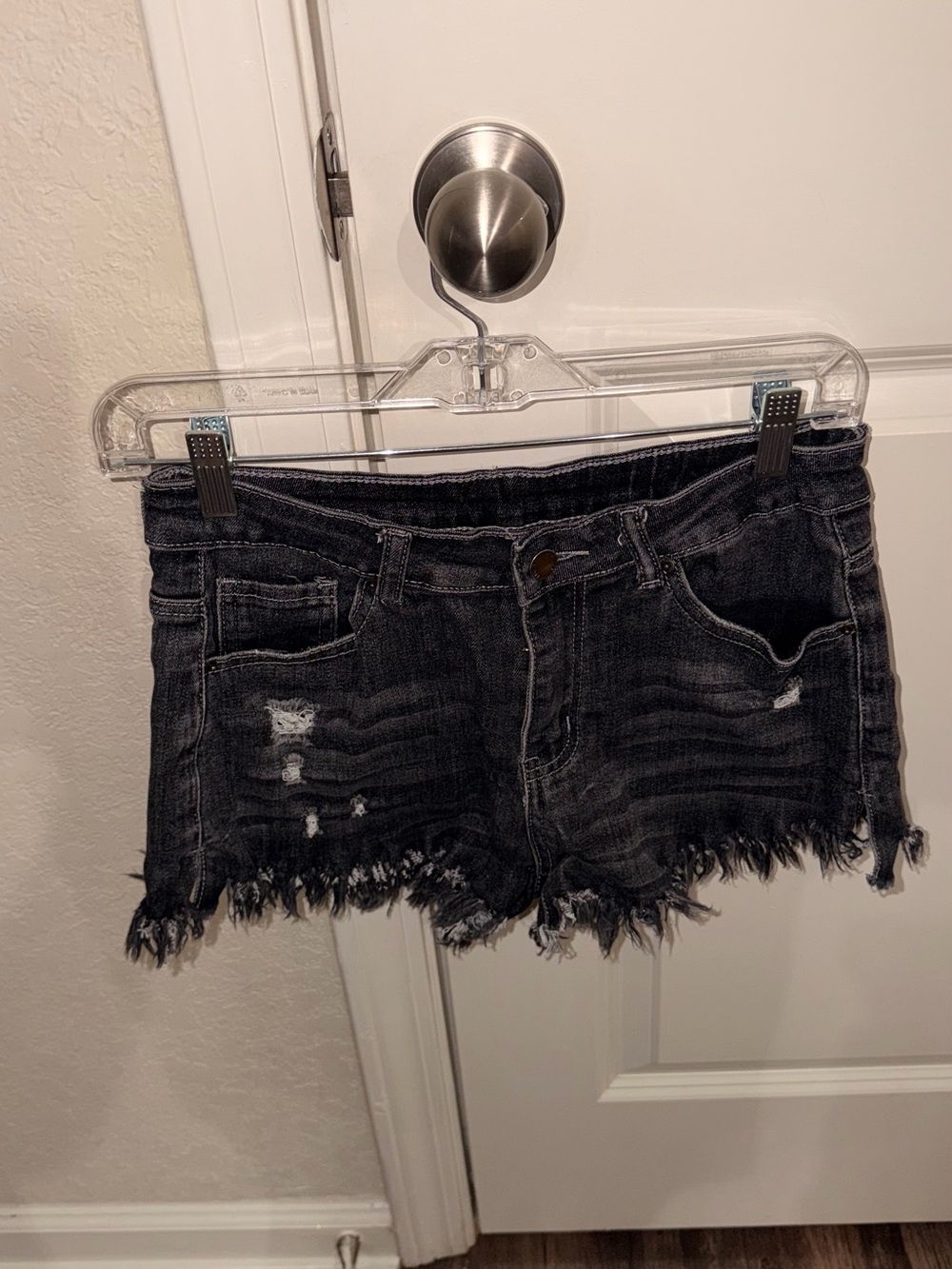 High-Rise Black Distressed Denim Shorts